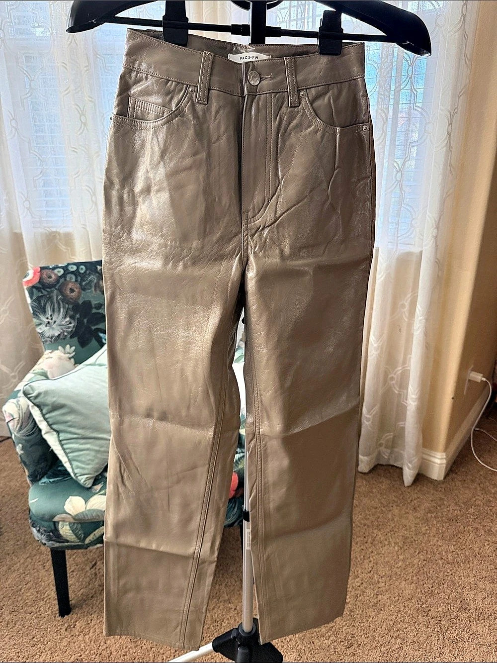 Pacsun 90s Boyfriend Metallic Faux Leather Pants Taupe